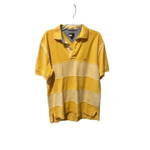 Tommy Hilfiger shirt men’s medium yellow short sleeve striped polo style
